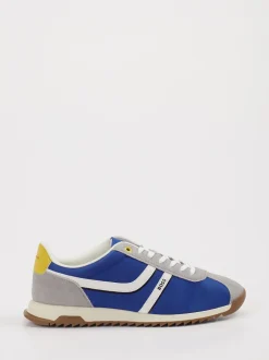 Boss – Retro-Sneaker aus Leder und Textil Blau