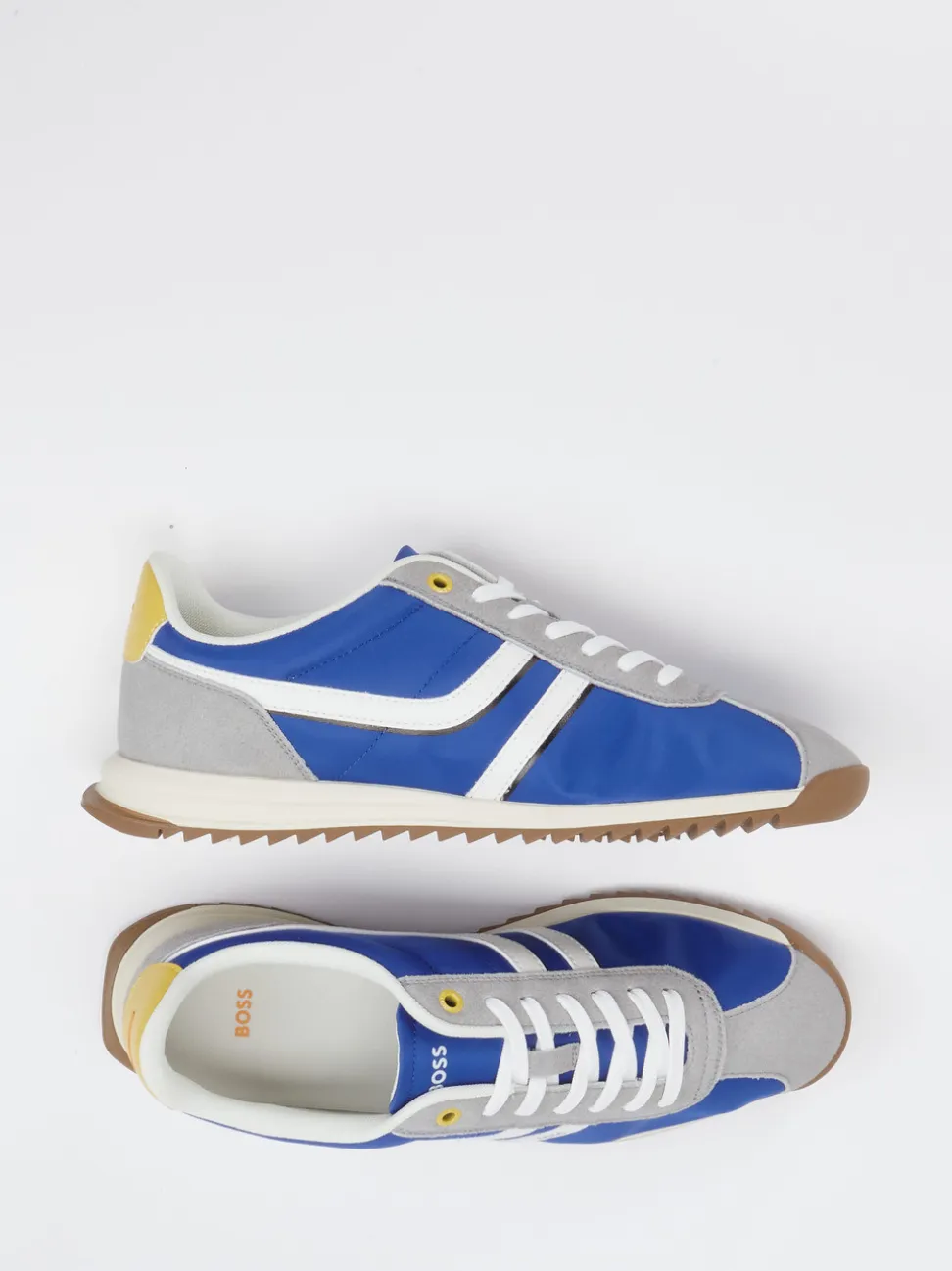 Boss – Retro-Sneaker aus Leder und Textil Blau