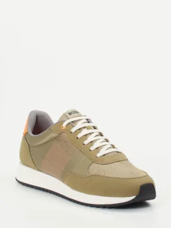 Boss – Retro-Sneaker aus Veloursleder Khaki