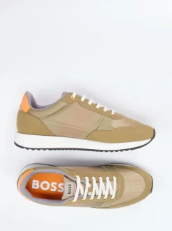 Boss – Retro-Sneaker aus Veloursleder Khaki