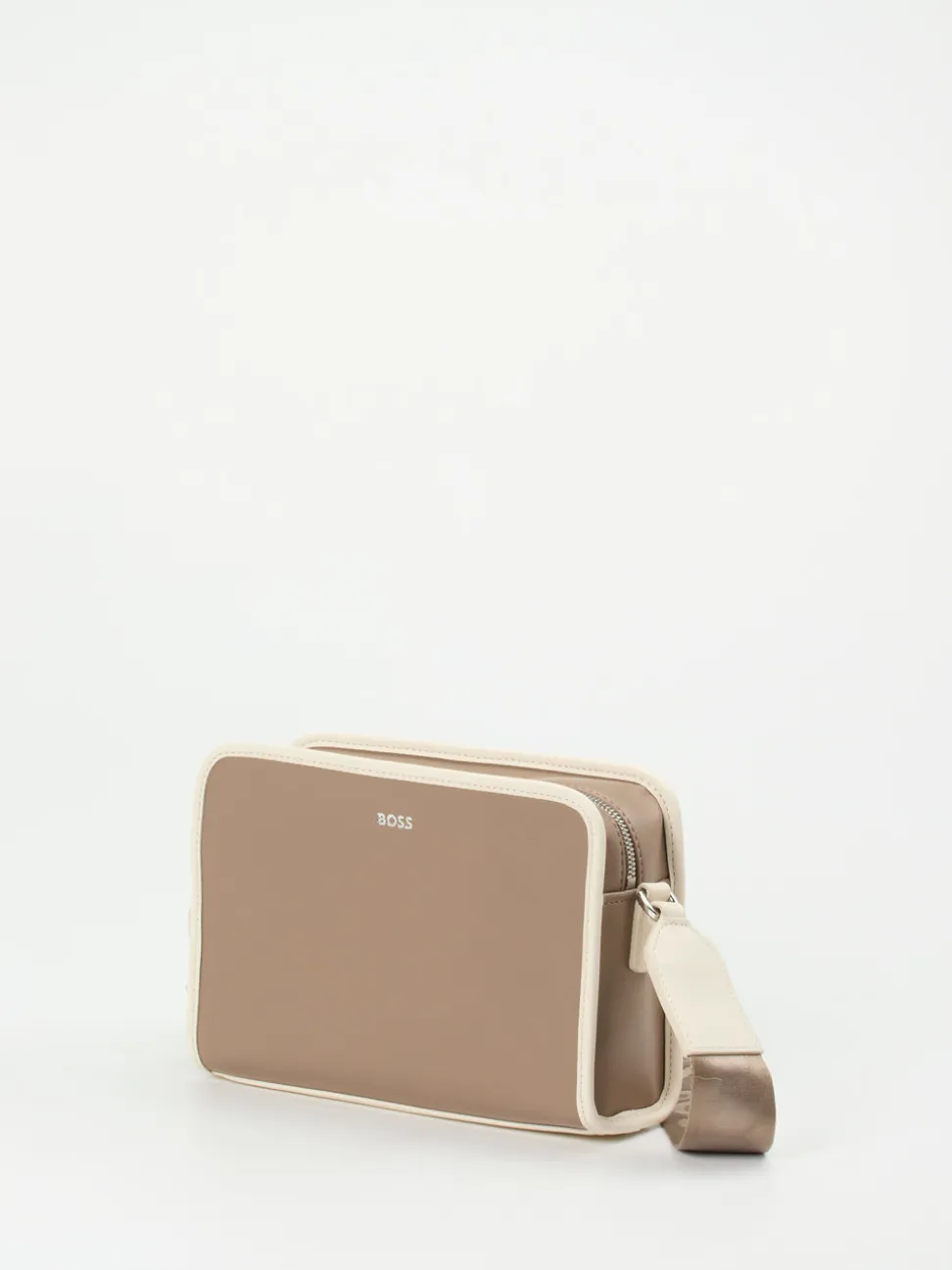 Boss – Schultertasche aus Kalbleder in Taupe