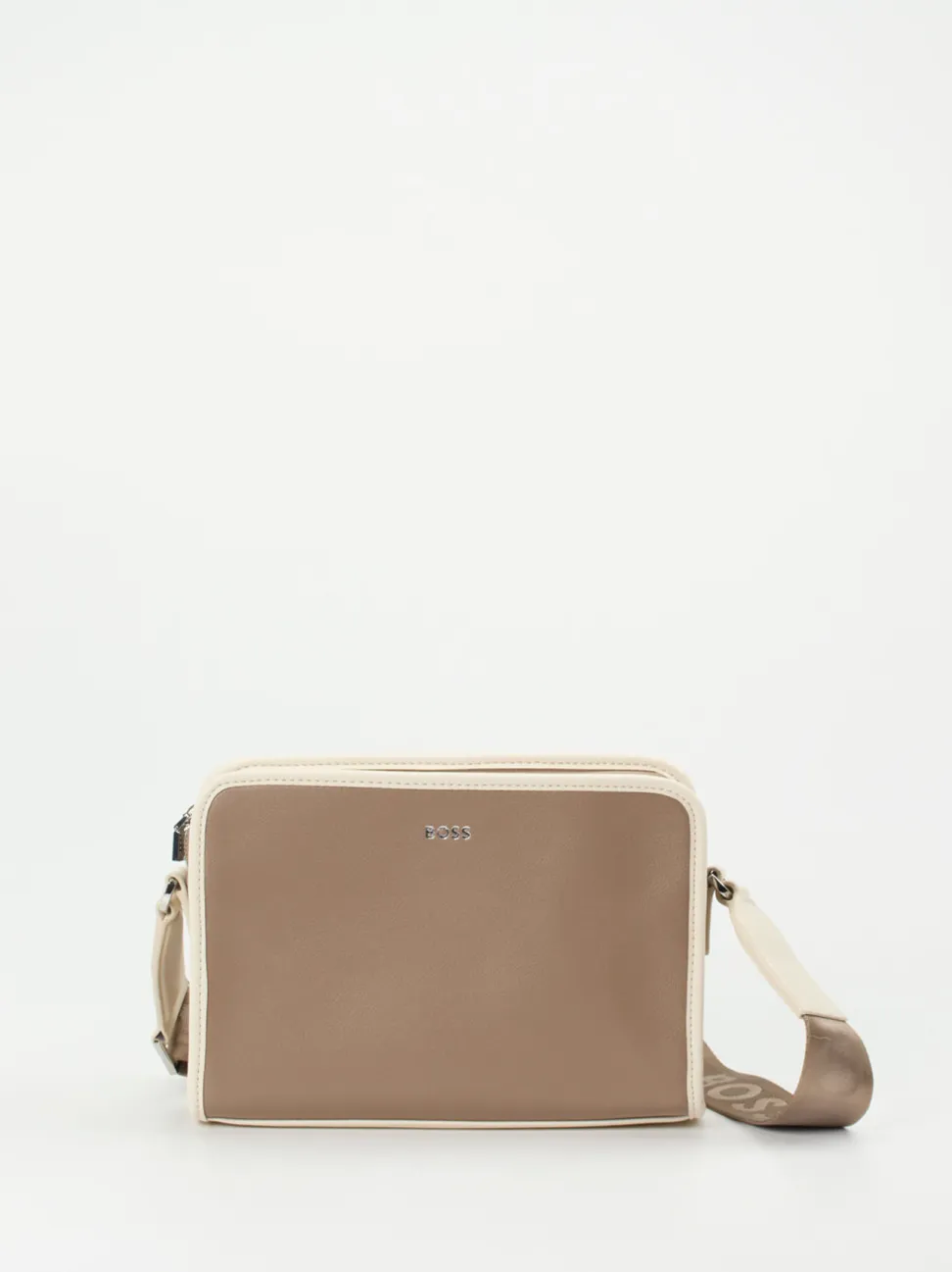 Boss – Schultertasche aus Kalbleder in Taupe