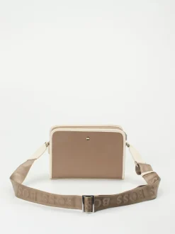 Boss – Schultertasche aus Kalbleder in Taupe