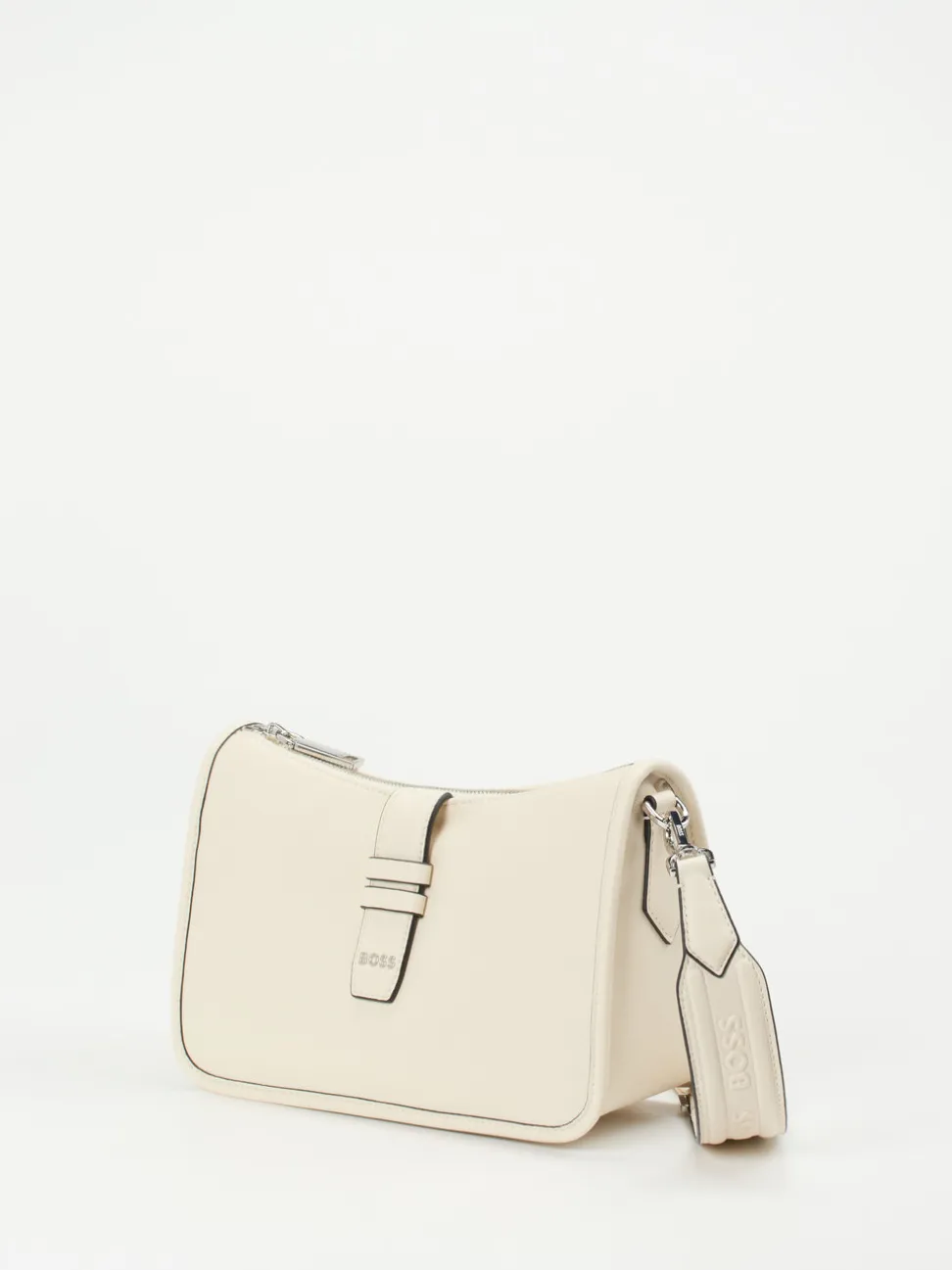 Boss – Schultertasche aus Kalbleder cremeweiß