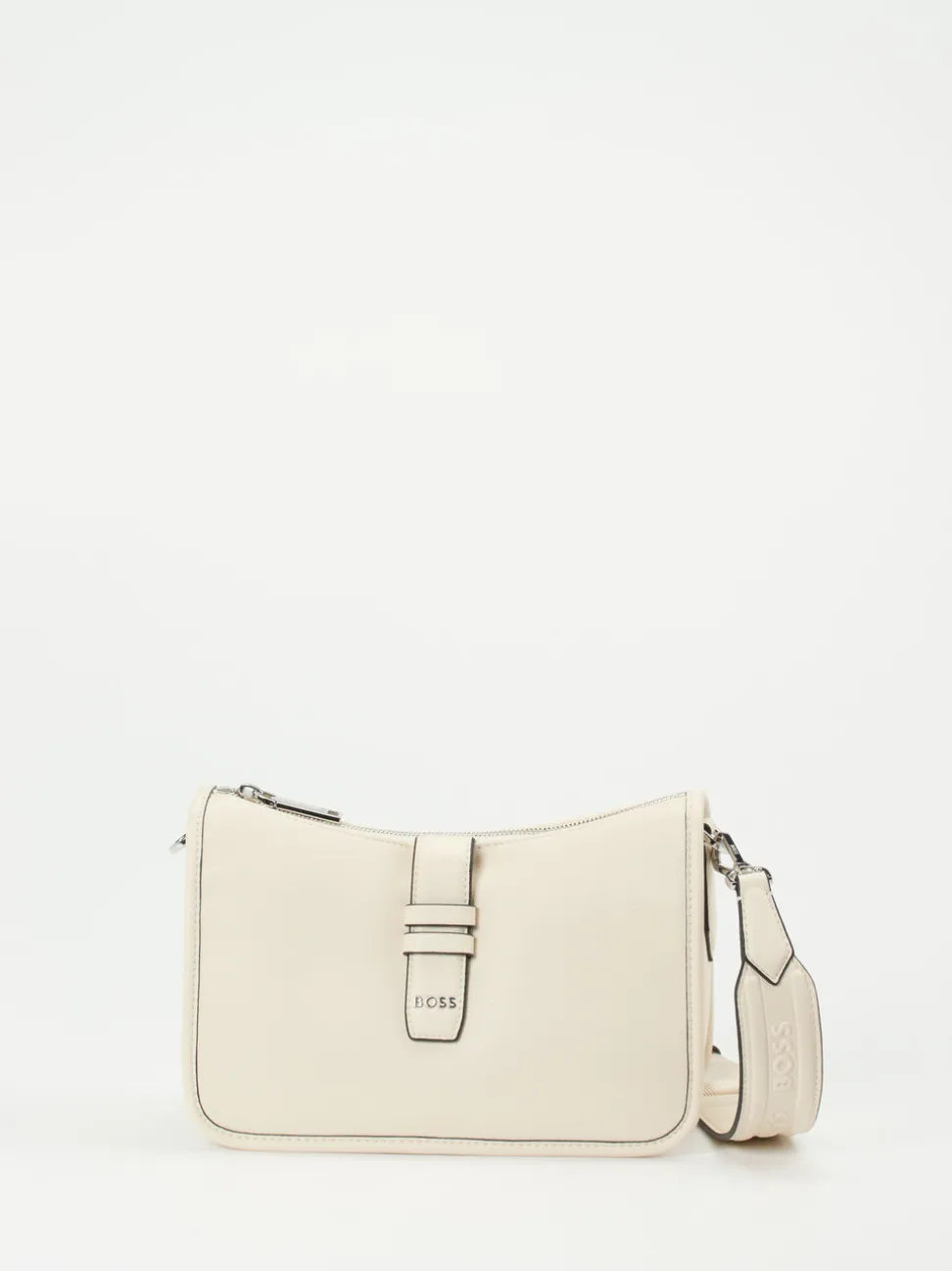 Boss – Schultertasche aus Kalbleder cremeweiß