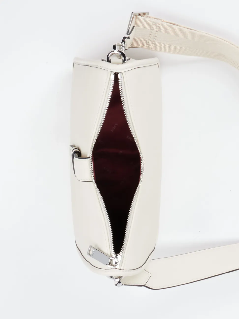 Boss – Schultertasche aus Kalbleder cremeweiß