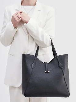 Boss – Shopper aus Kalbleder in Schwarz