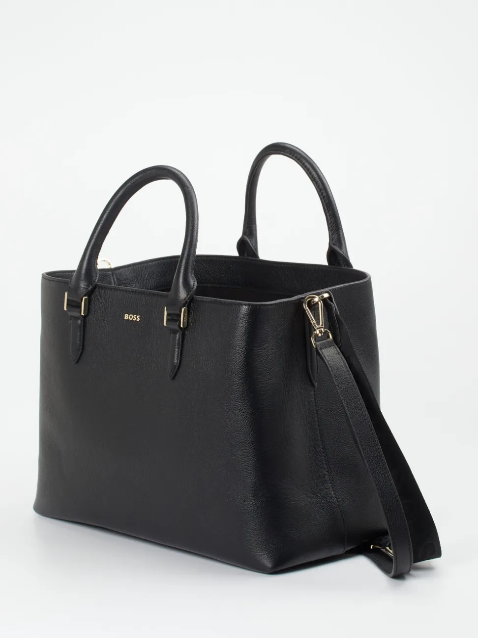 Boss – Shopper aus Kalbleder in Schwarz