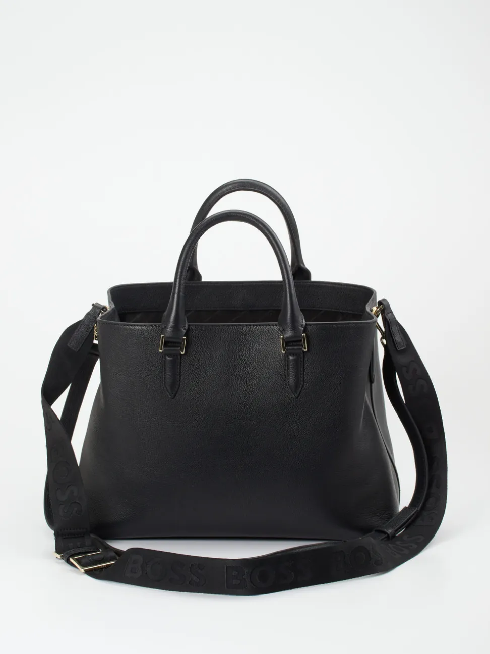 Boss – Shopper aus Kalbleder in Schwarz