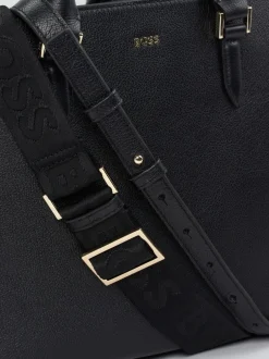 Boss – Shopper aus Kalbleder in Schwarz