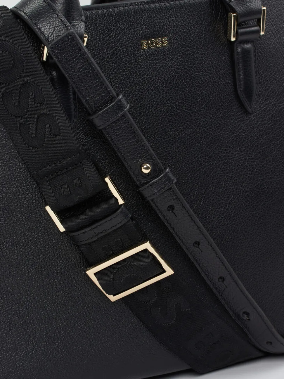 Boss – Shopper aus Kalbleder in Schwarz