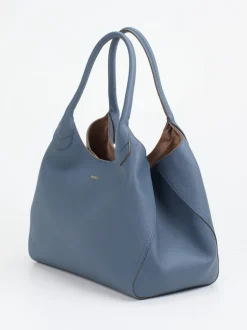 Boss – Shopper aus Leder in Taubenblau