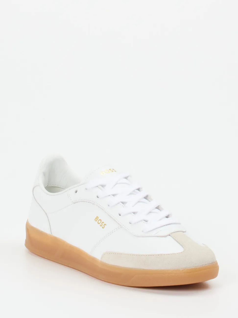 Boss – Sneaker aus Kalbleder in Weiß-Beige