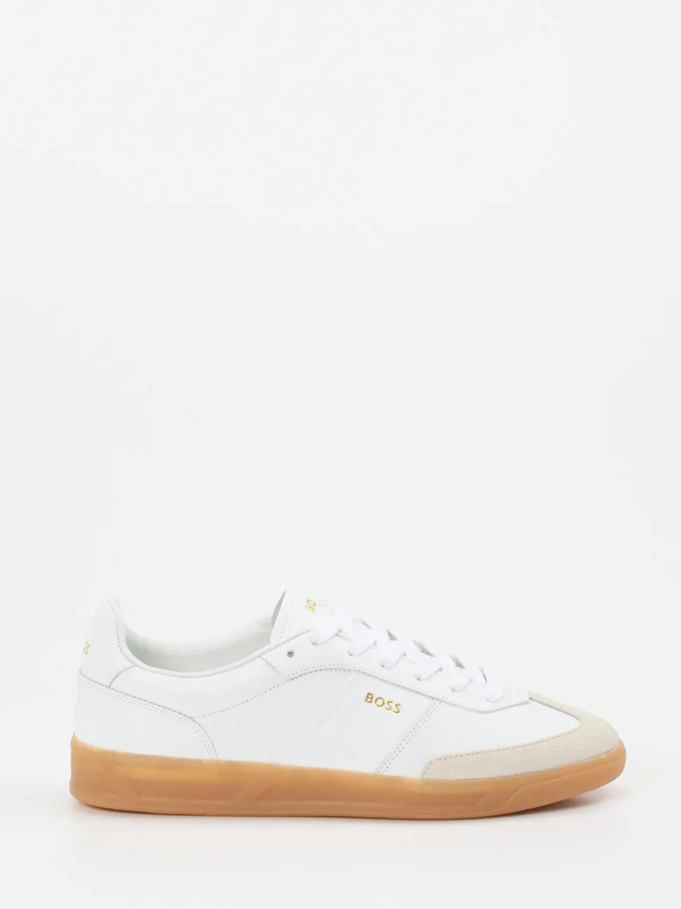 Boss – Sneaker aus Kalbleder in Weiß-Beige