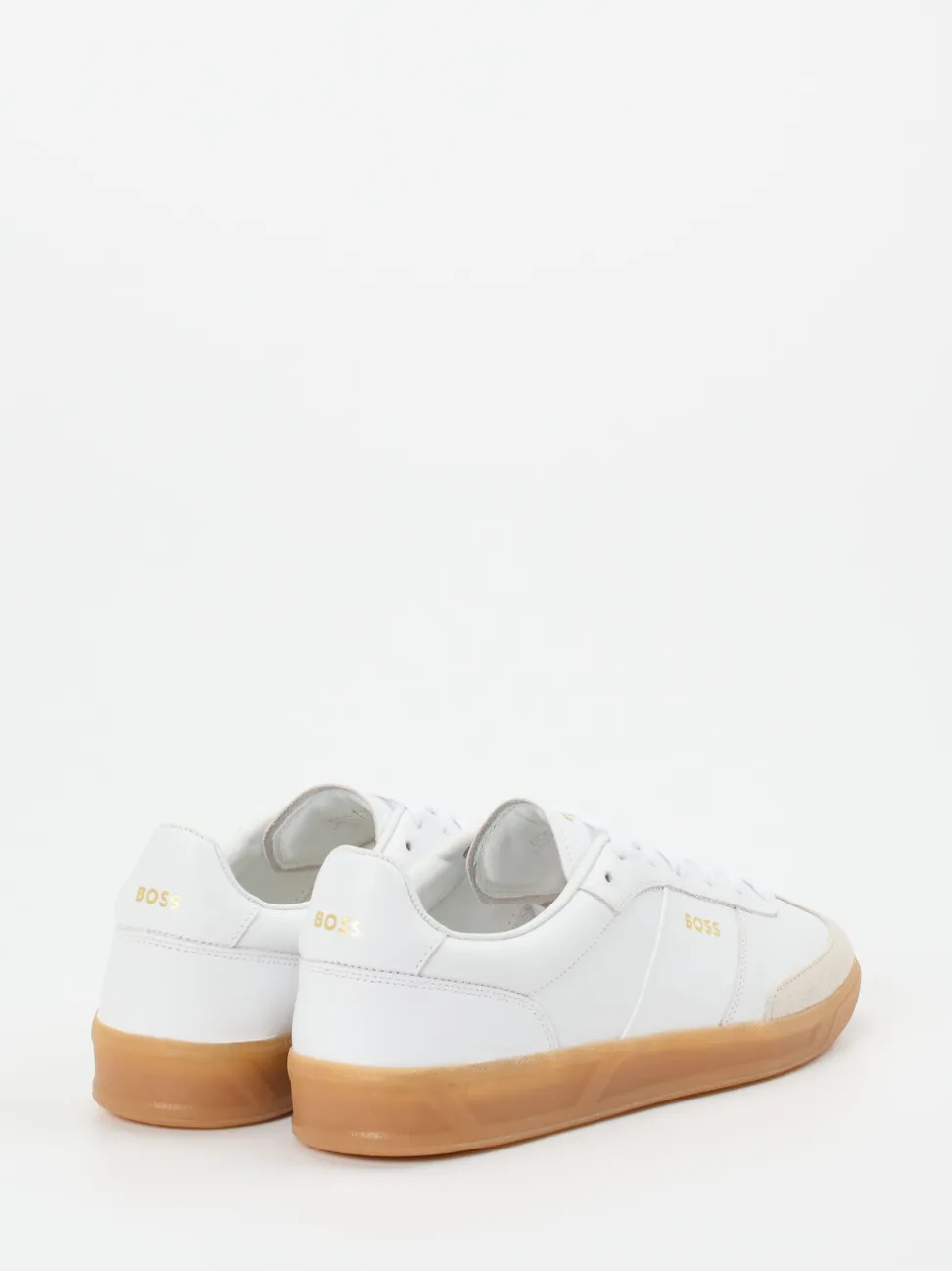 Boss – Sneaker aus Kalbleder in Weiß-Beige