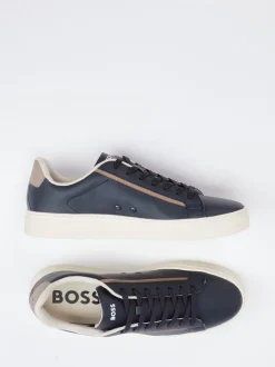 Boss – Sneaker aus Kalbleder in Dunkelblau
