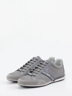 Boss – Sneaker aus Kalbleder und Veloursleder grau