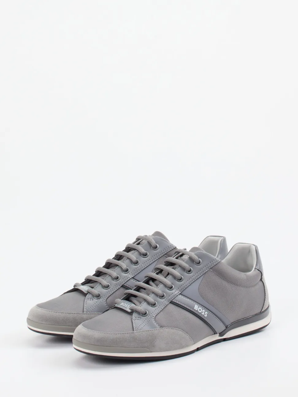 Boss – Sneaker aus Kalbleder und Veloursleder grau