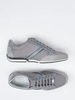 Boss – Sneaker aus Kalbleder und Veloursleder grau