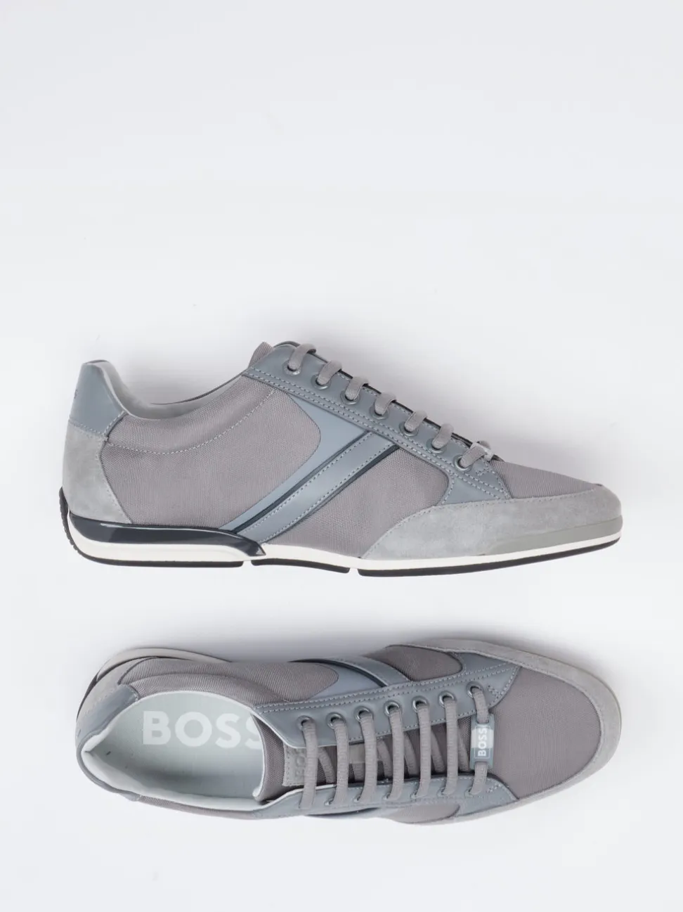 Boss – Sneaker aus Kalbleder und Veloursleder grau