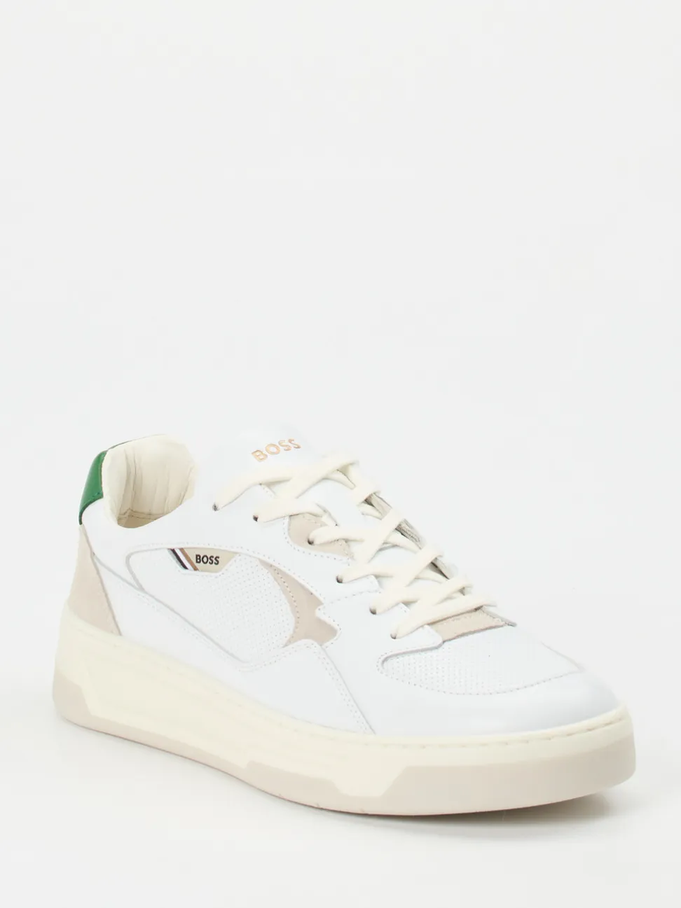 Boss – Sneaker aus Leder in Weiß mit Farbdetails