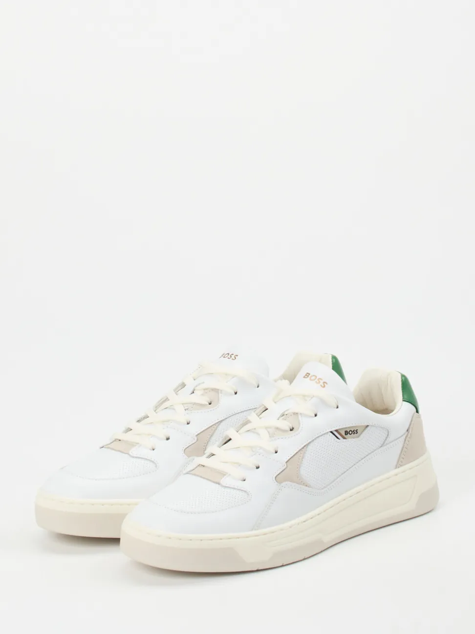 Boss – Sneaker aus Leder in Weiß mit Farbdetails