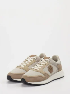 Boss – Sneaker aus Leder-Mesh-Mix in Beige
