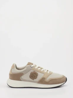 Boss – Sneaker aus Leder-Mesh-Mix in Beige