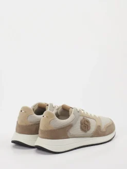 Boss – Sneaker aus Leder-Mesh-Mix in Beige