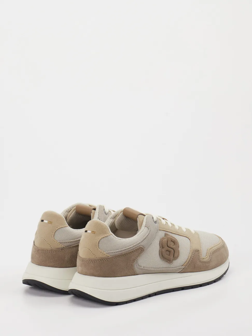 Boss – Sneaker aus Leder-Mesh-Mix in Beige