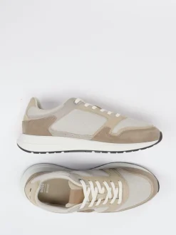 Boss – Sneaker aus Leder-Mesh-Mix in Beige
