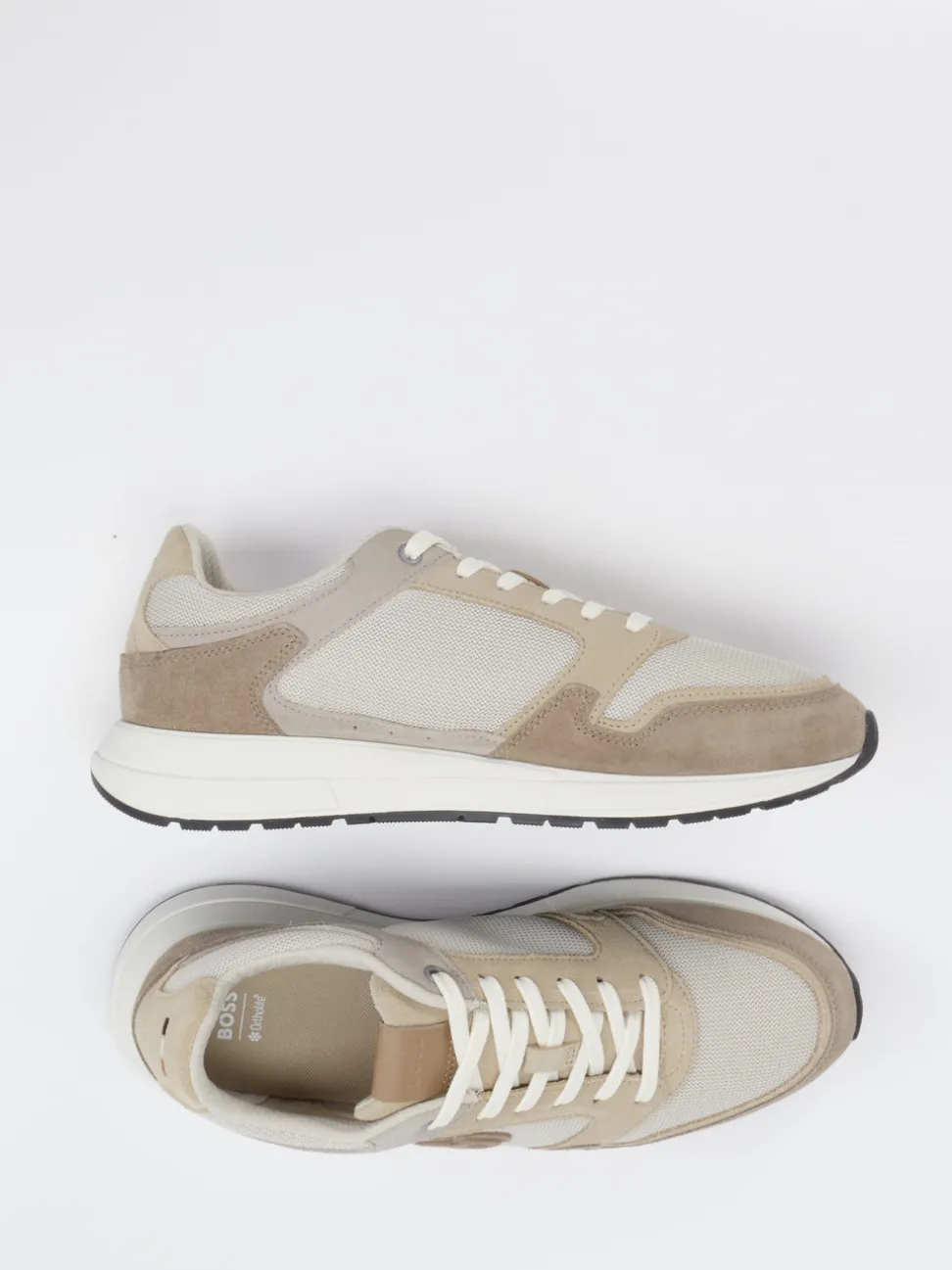 Boss – Sneaker aus Leder-Mesh-Mix in Beige