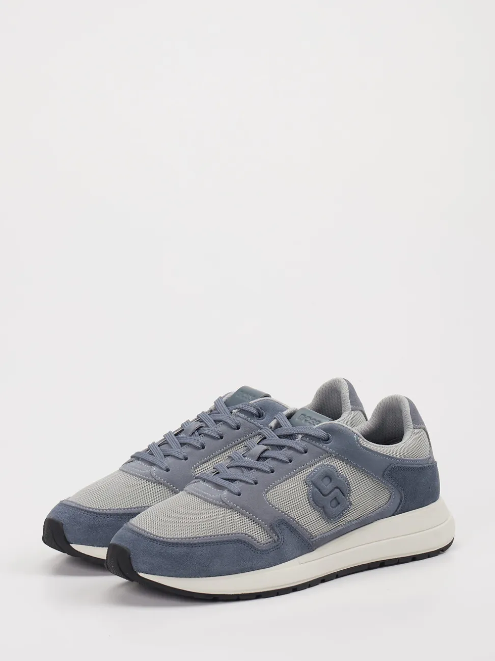 Boss – Sneaker aus Mesh und Veloursleder stahlblau