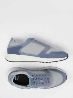 Boss – Sneaker aus Mesh und Veloursleder stahlblau