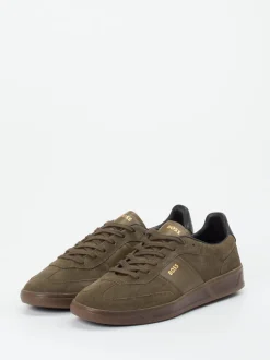 Boss – Sneaker aus Veloursleder Olivbraun
