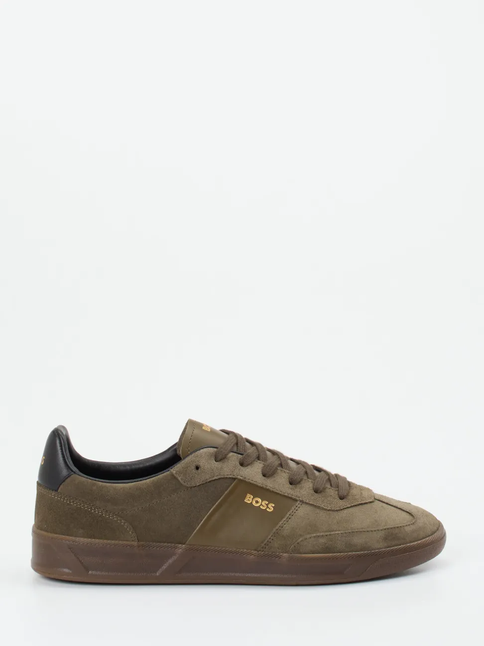 Boss – Sneaker aus Veloursleder Olivbraun