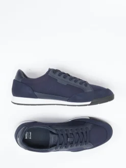 Boss – Sneaker aus Veloursleder und Textil blau