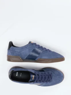 Boss – Sneaker aus Veloursleder Dunkelblau