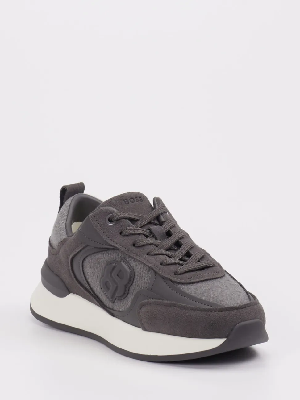 Boss – Sneaker aus Velour/Textil Anthrazitgrau