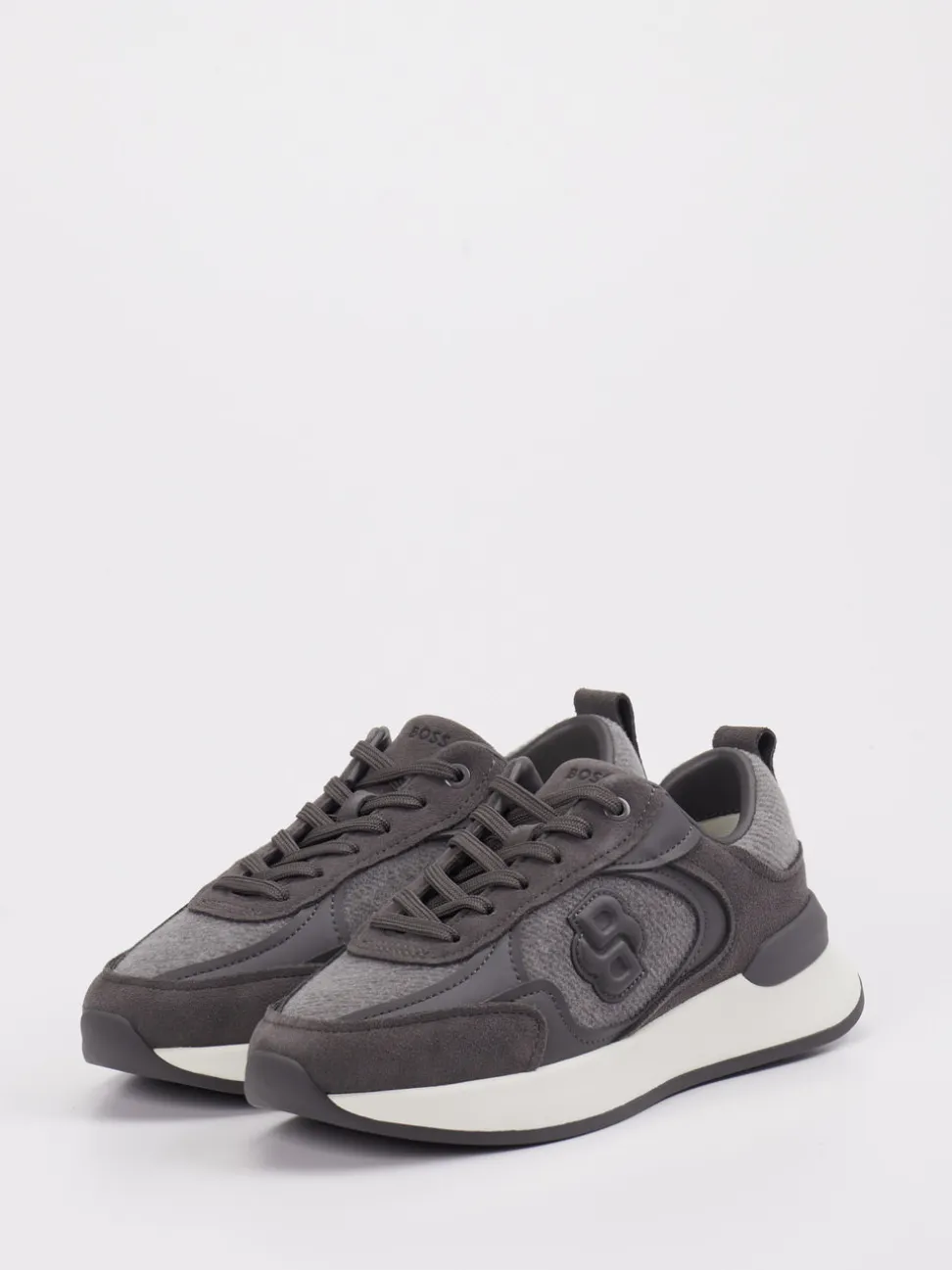 Boss – Sneaker aus Velour/Textil Anthrazitgrau