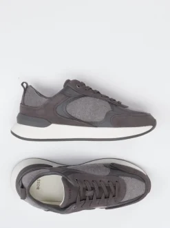 Boss – Sneaker aus Velour/Textil Anthrazitgrau