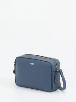 Boss – Umhängetasche aus Leder in Jeansblau