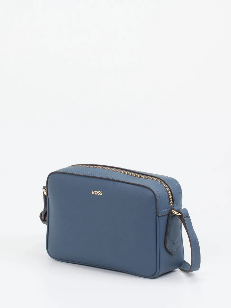 Boss – Umhängetasche aus Leder in Jeansblau