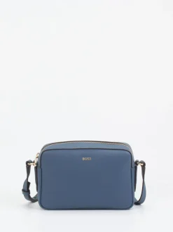 Boss – Umhängetasche aus Leder in Jeansblau