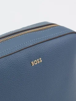 Boss – Umhängetasche aus Leder in Jeansblau
