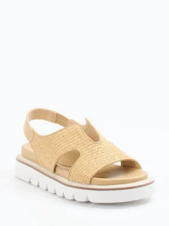 CAFèNOIR – Plateau-Sandalen aus Kalbleder geflochten beige
