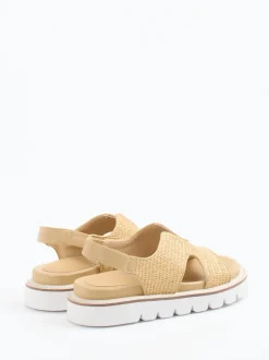 CAFèNOIR – Plateau-Sandalen aus Kalbleder geflochten beige