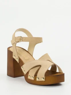 CAFèNOIR – Plateau-Sandalen aus Veloursleder beige