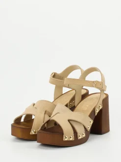 CAFèNOIR – Plateau-Sandalen aus Veloursleder beige