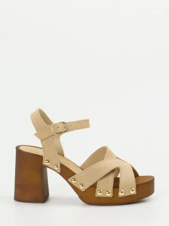 CAFèNOIR – Plateau-Sandalen aus Veloursleder beige